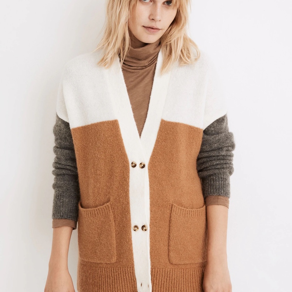 Madewell Allston Double-Button Cardigan Sweater in Colorblock